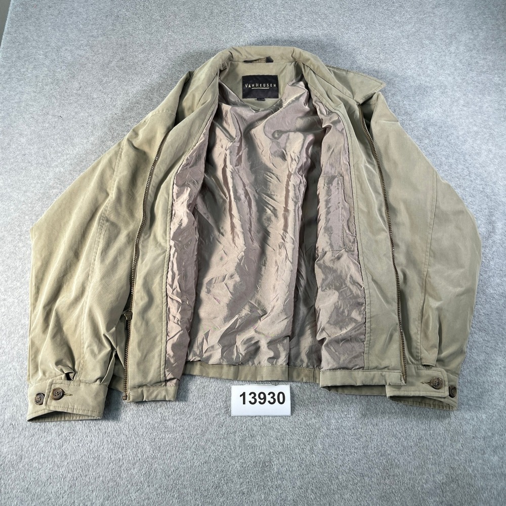 Van Heusen Bomber Jacket Mens 2XL Beige Harrington Lined Full Zip Winter Warm
